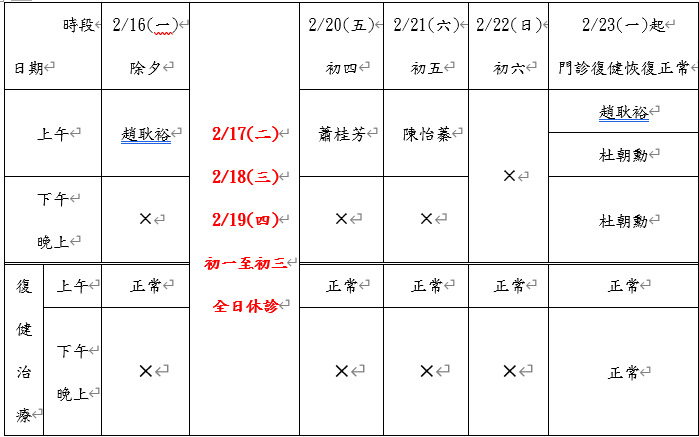 115年農曆春節期間門診異動圖片